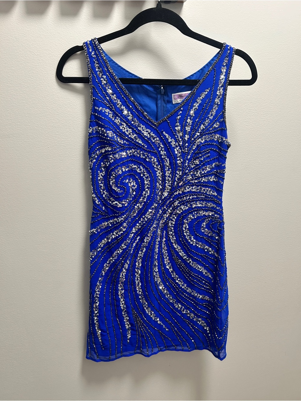 Adrianna Papell Royal Blue Sequin V-Neck Mini Dress